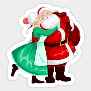 Mrs Claus Kisses Santa On Cheek And Hugs Sticker